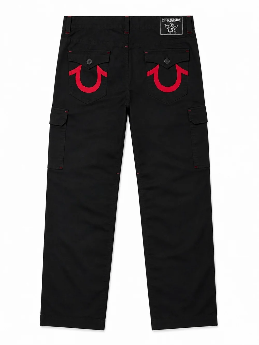 True Religion Men’s Black Cargo Pants with Red Back Pocket Logo